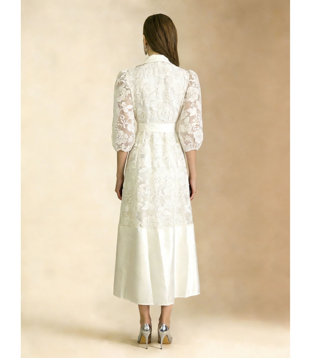 Elegant short sleeve summer lace frenum puff sleeve dress