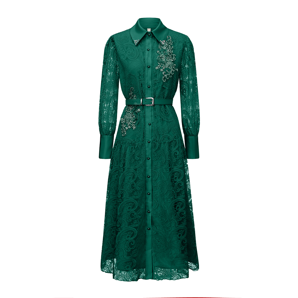 Temperament lapel elegant spring pinched waist dress