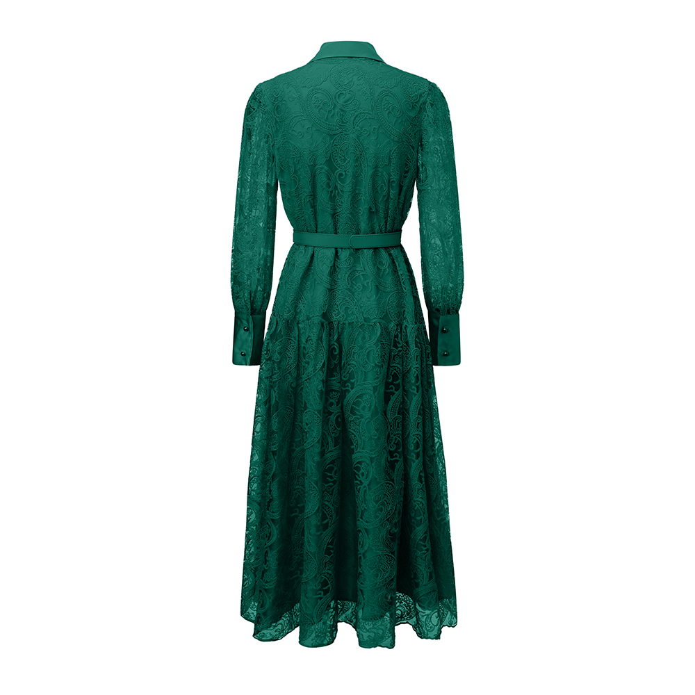 Temperament lapel elegant spring pinched waist dress