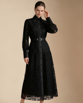 Elegant colors temperament lace lapel stereoscopic dress