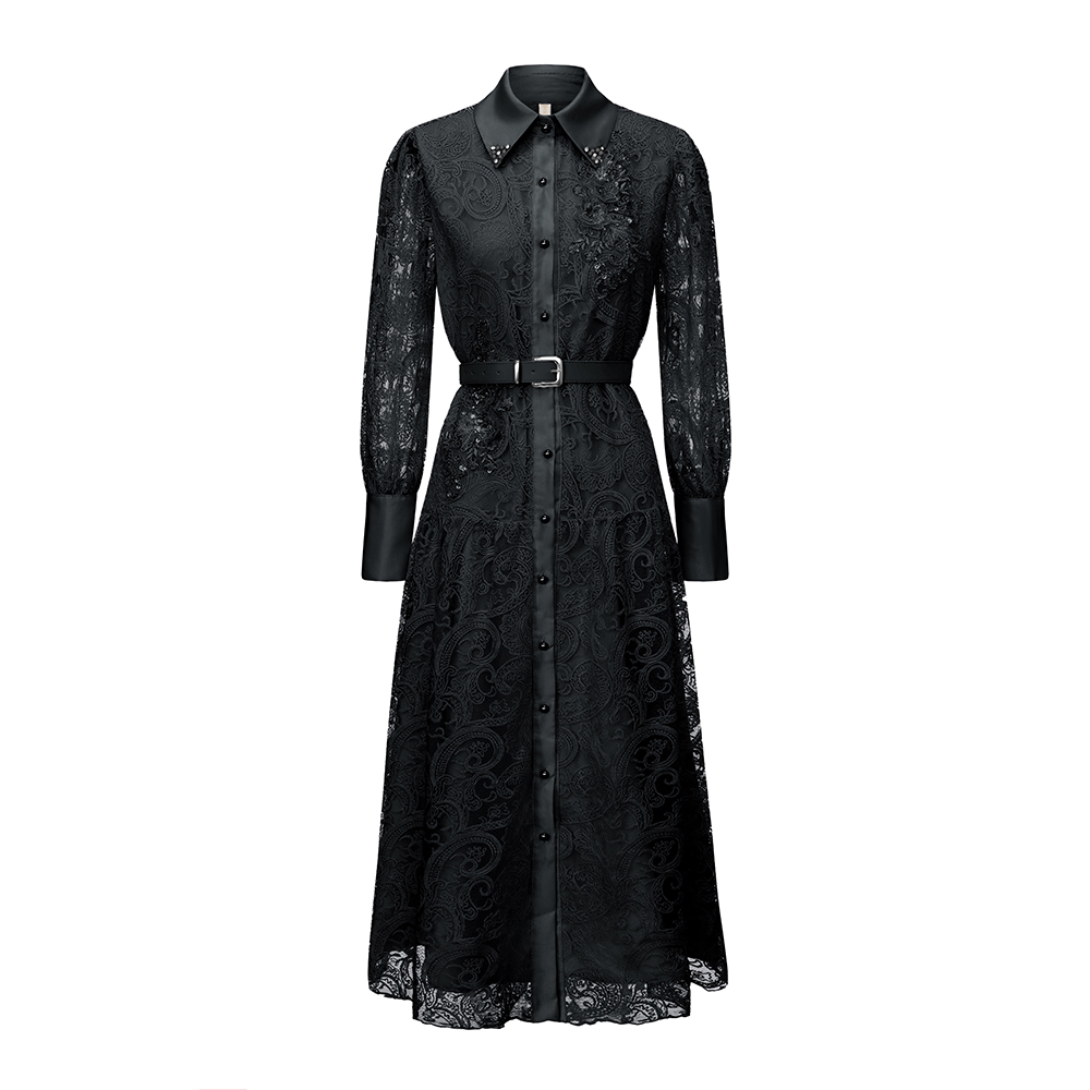 Elegant colors temperament lace lapel stereoscopic dress