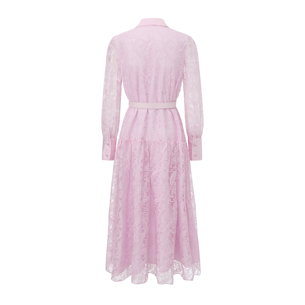 Temperament lapel elegant pinched waist lace dress