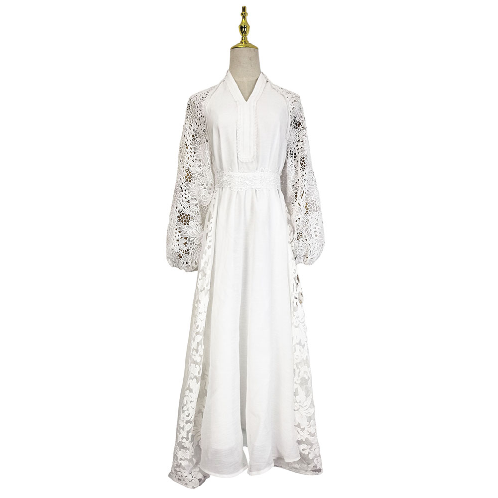 Lace elegant style lantern sleeve dress