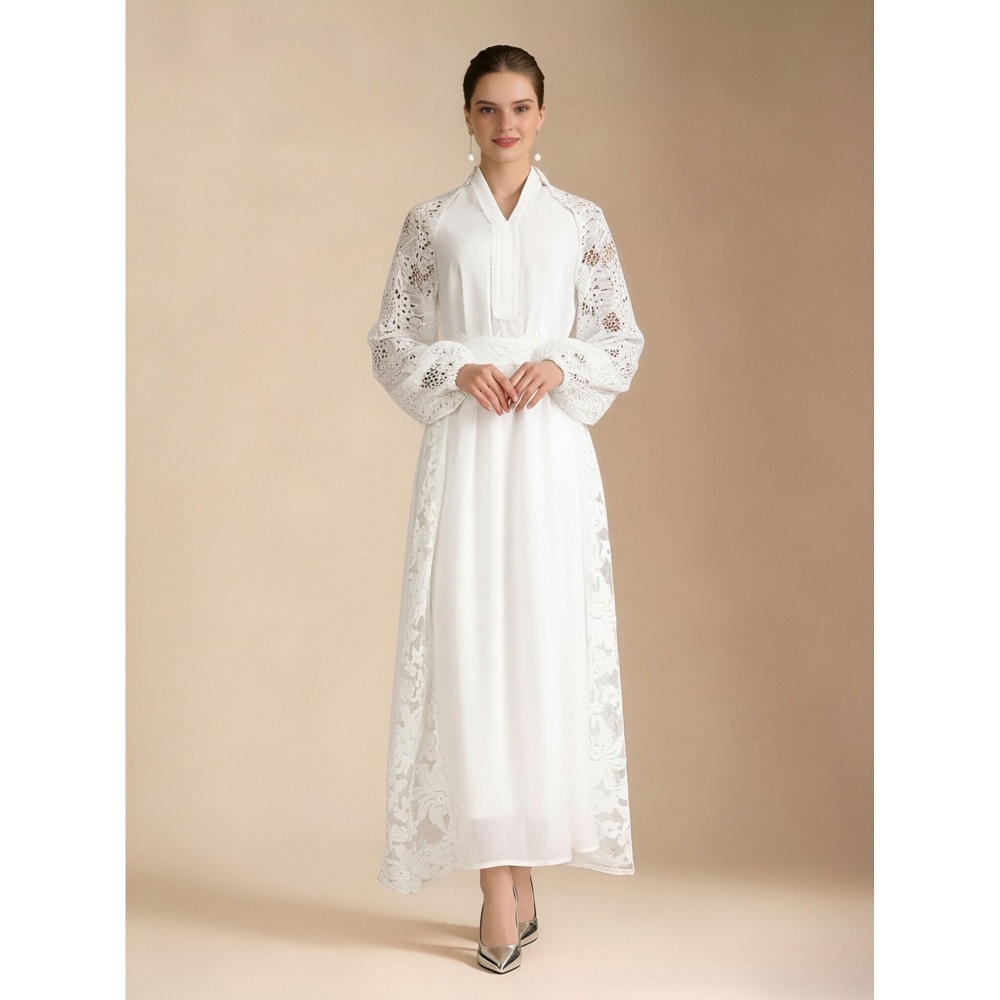 Lace elegant style lantern sleeve dress