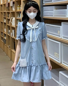 Doll collar temperament blue small fellow show young dress