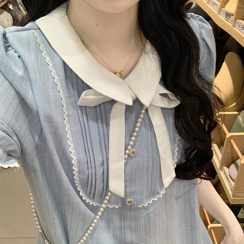 Doll collar temperament blue small fellow show young dress