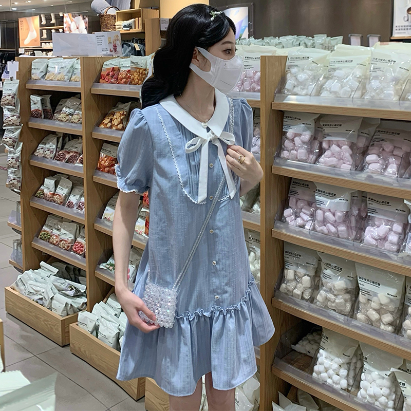 Doll collar temperament blue small fellow show young dress