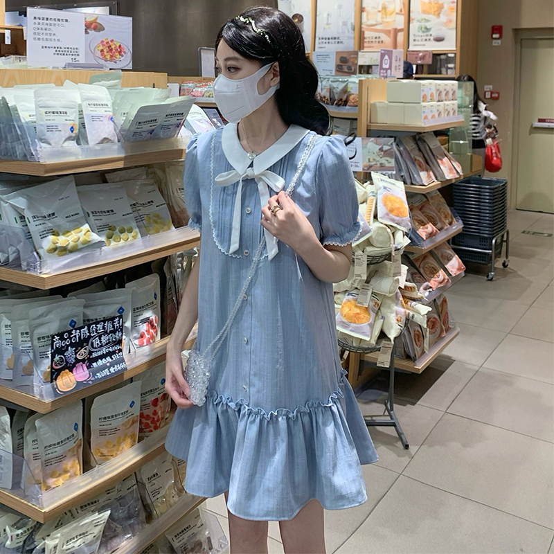 Doll collar temperament blue small fellow show young dress