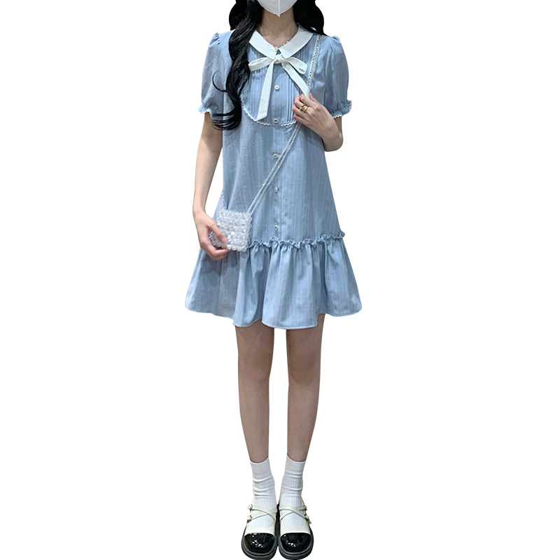 Doll collar temperament blue small fellow show young dress
