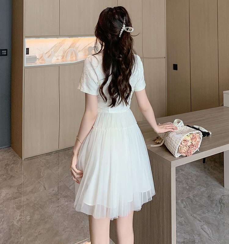 Pearl gauze splice cheongsam Chinese style jacquard dress