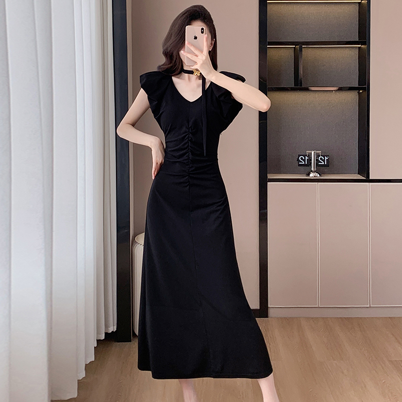 V-neck butterfly fold summer elegant halter temperament dress