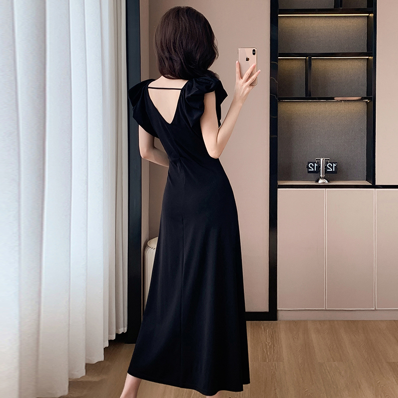 V-neck butterfly fold summer elegant halter temperament dress