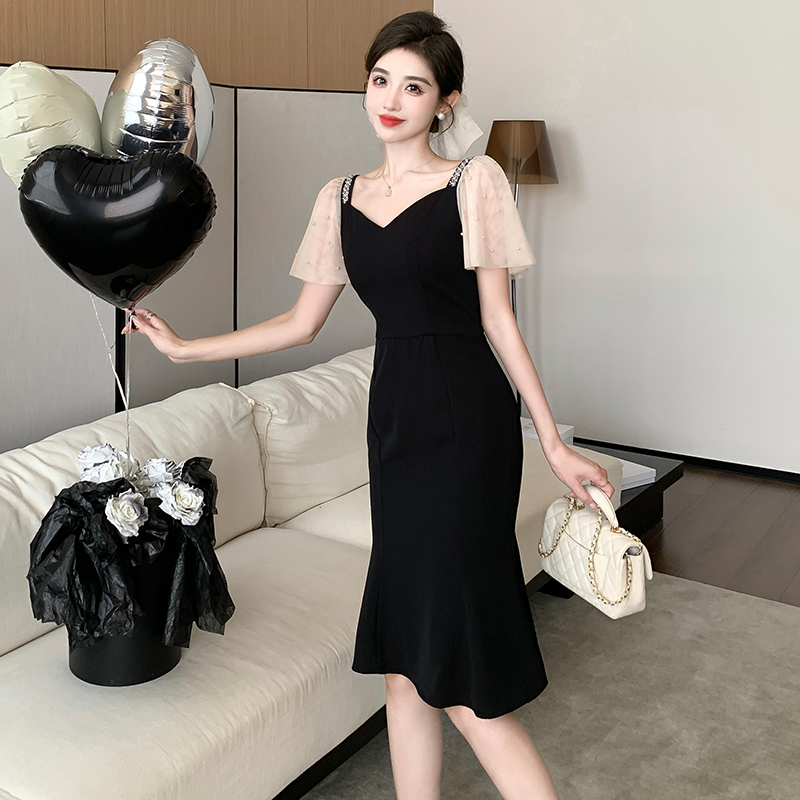 Fashion ladies slim summer beading mermaid long dress