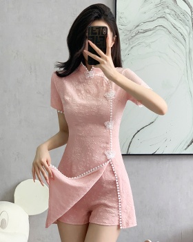 Jacquard Chinese style cheongsam summer shorts 2pcs set