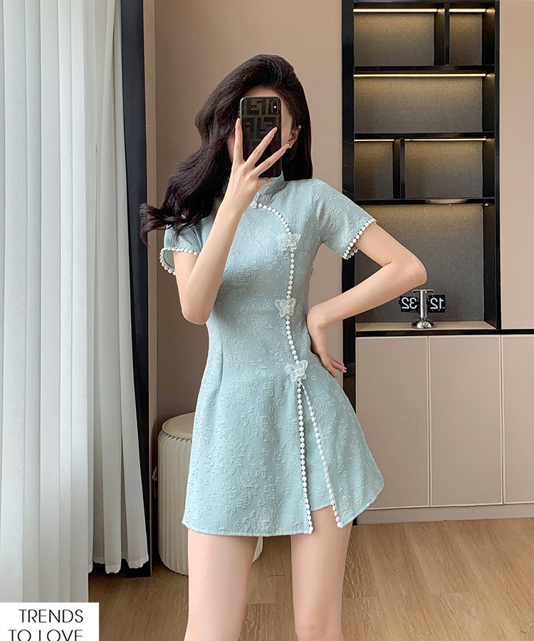 Jacquard Chinese style cheongsam summer shorts 2pcs set