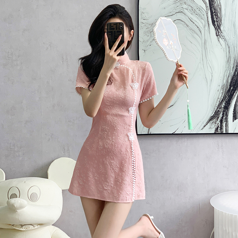 Jacquard Chinese style cheongsam summer shorts 2pcs set