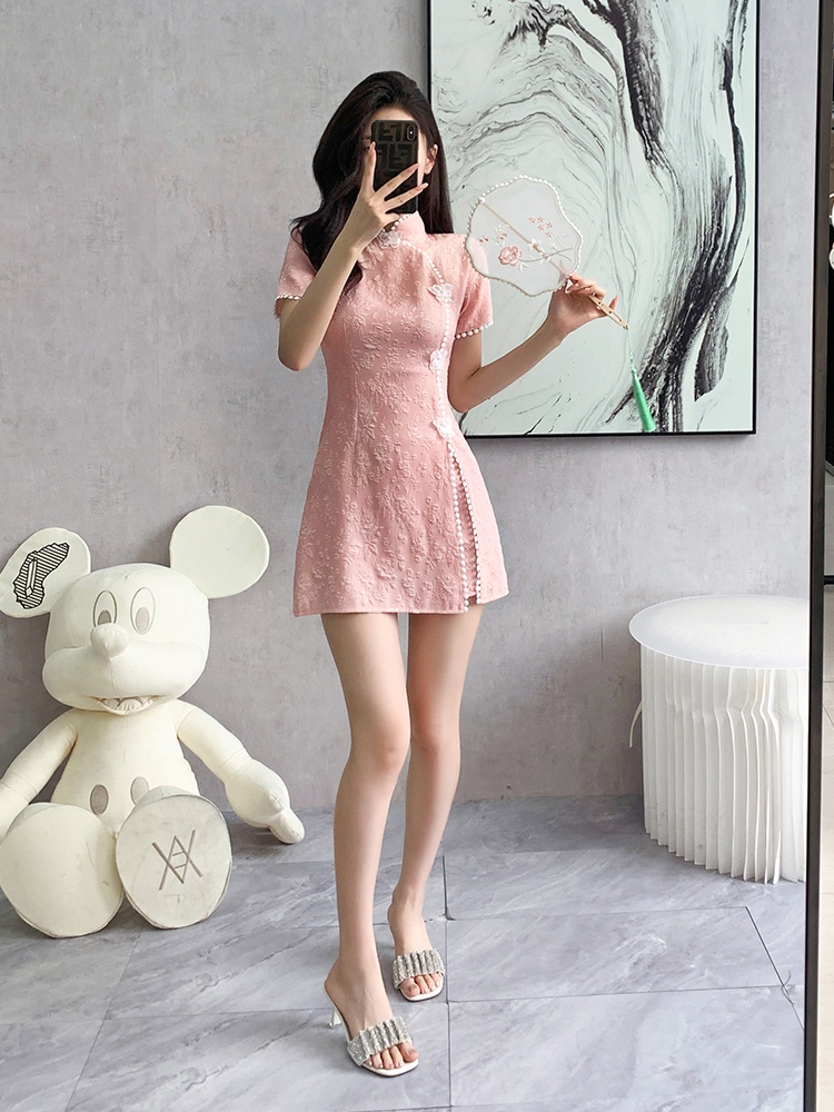 Jacquard Chinese style cheongsam summer shorts 2pcs set