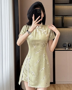 Sweet lace splice dress floral summer cheongsam 2pcs set