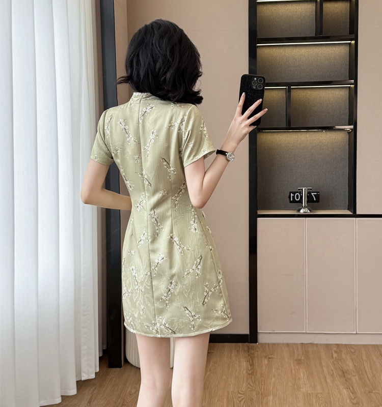 Sweet lace splice dress floral summer cheongsam 2pcs set