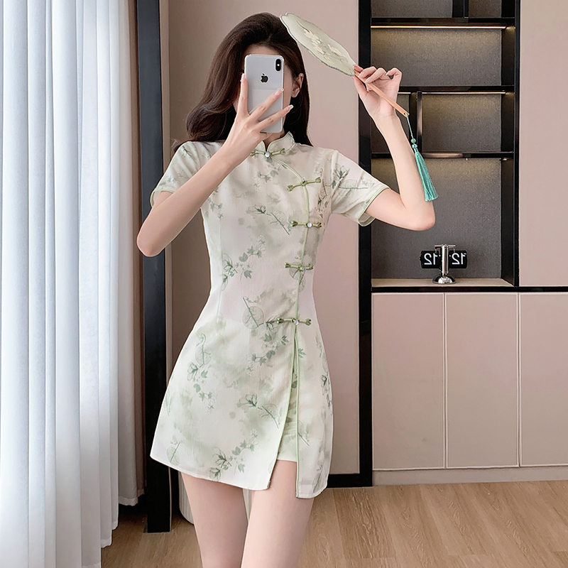 Temperament sweet shorts Chinese style summer dress 2pcs set