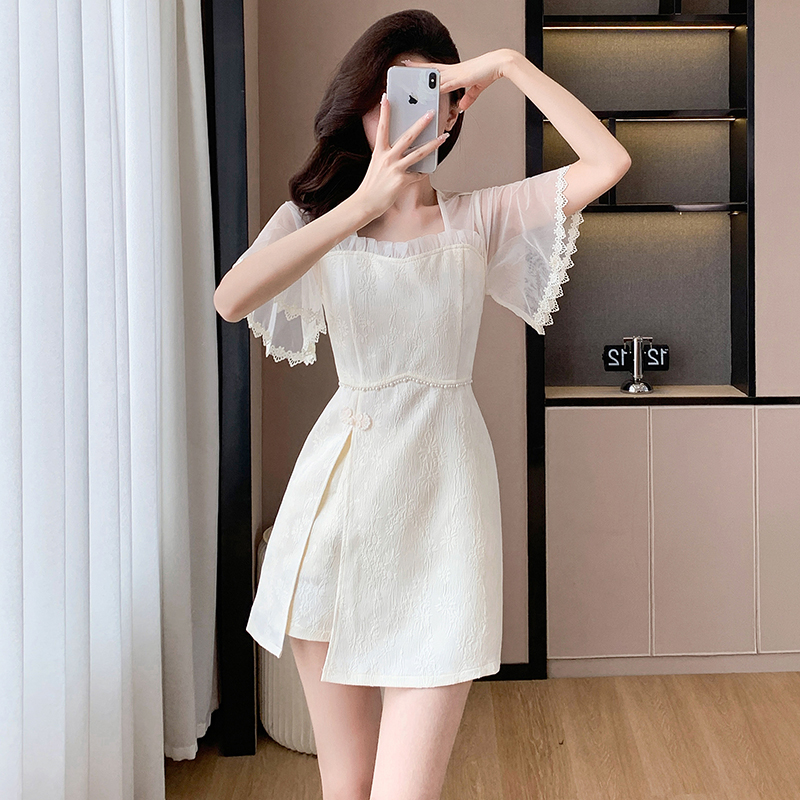 Pearl temperament shorts splice summer dress 2pcs set