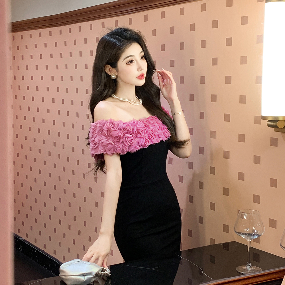 Rose elasticity dress package hip splice formal dress
