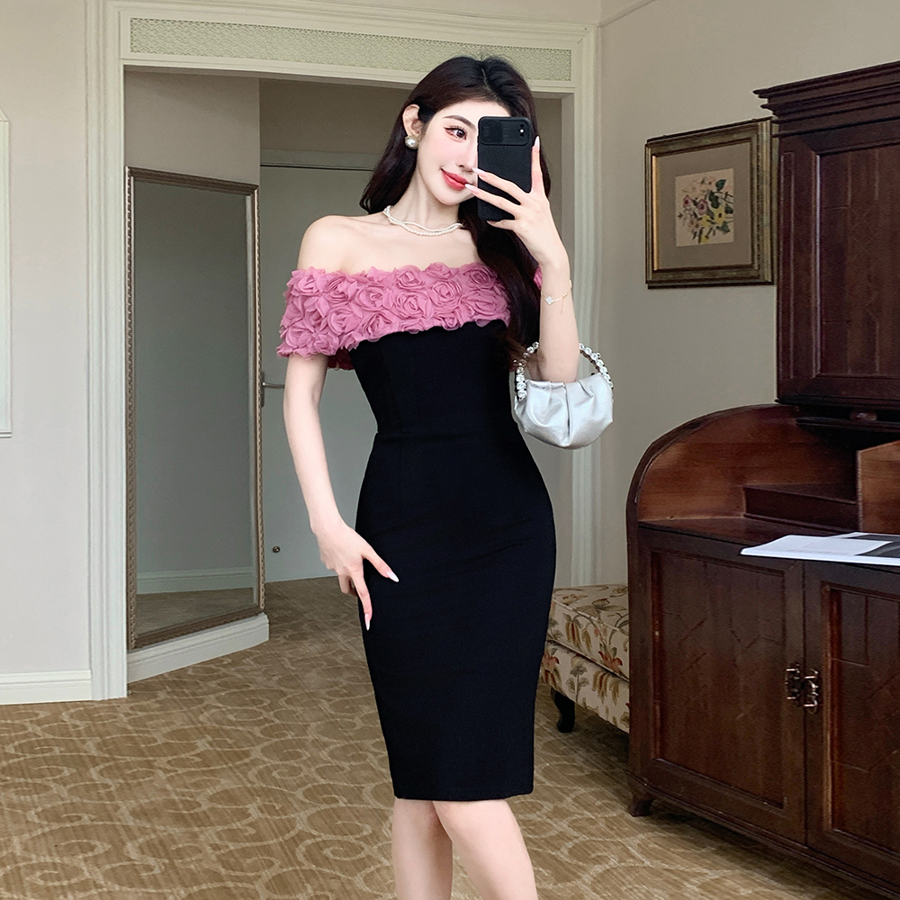Rose elasticity dress package hip splice formal dress