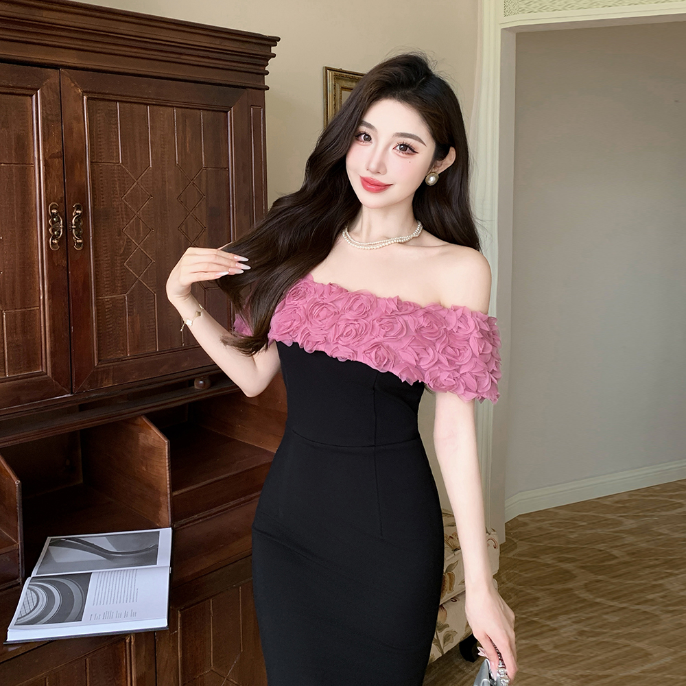 Rose elasticity dress package hip splice formal dress