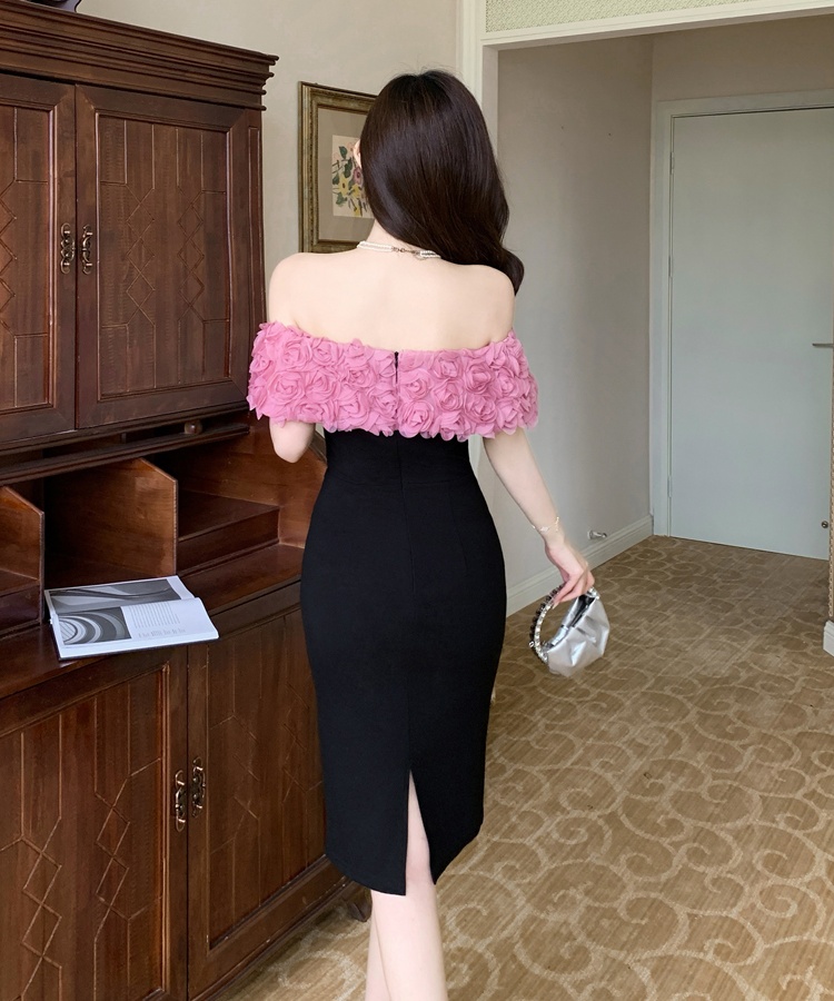 Rose elasticity dress package hip splice formal dress