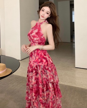 France style halter long dress romantic colors dress