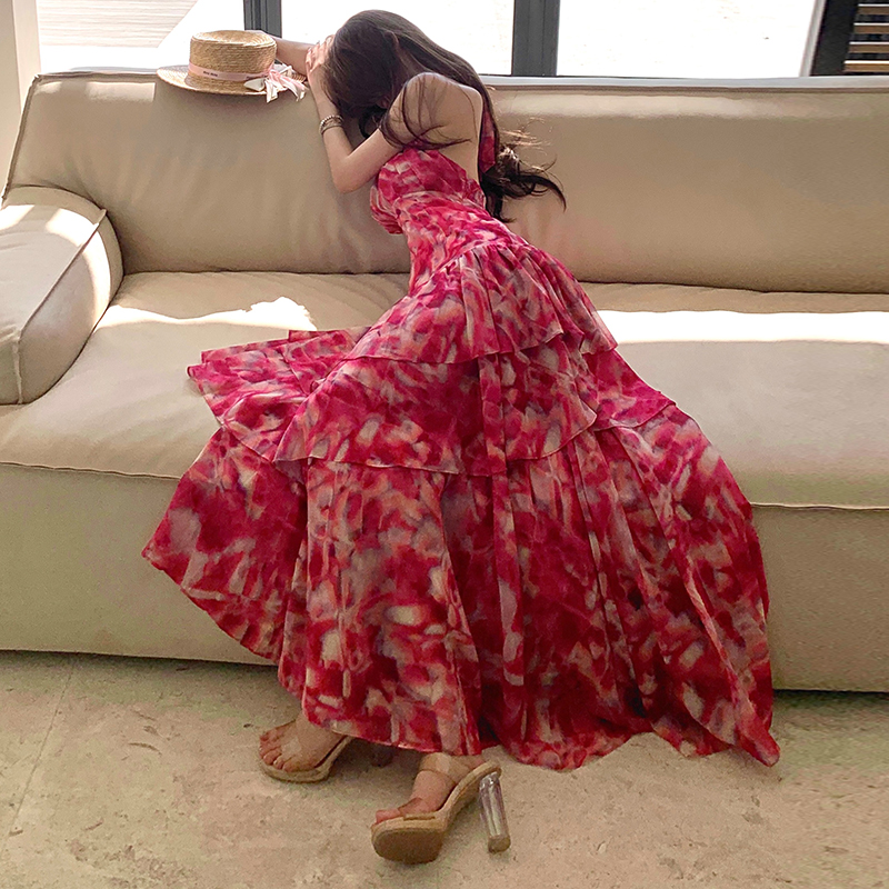 France style halter long dress romantic colors dress