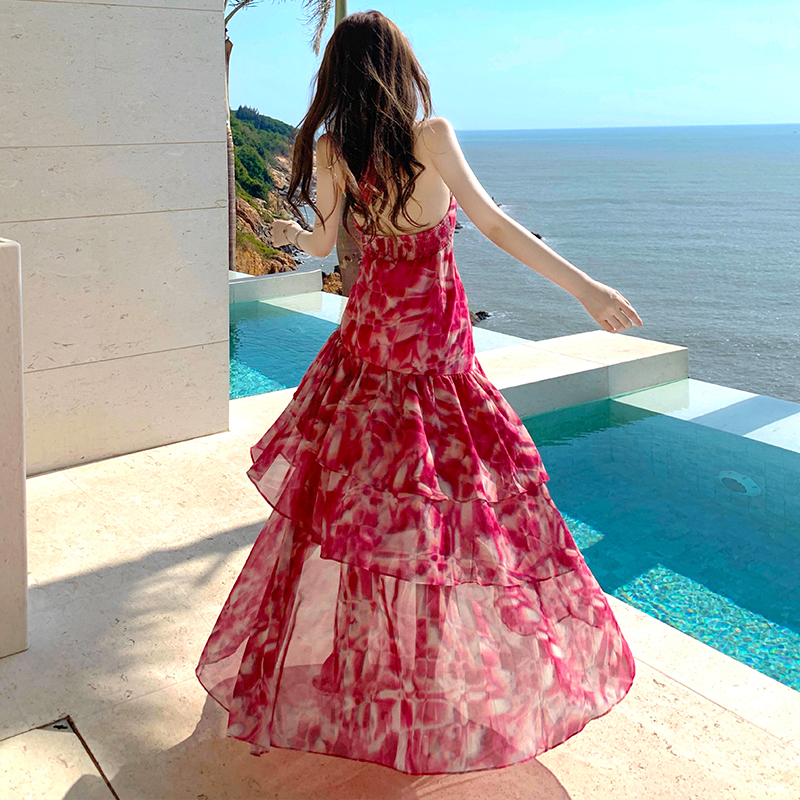 France style halter long dress romantic colors dress