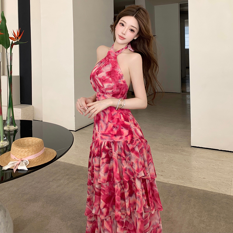 France style halter long dress romantic colors dress