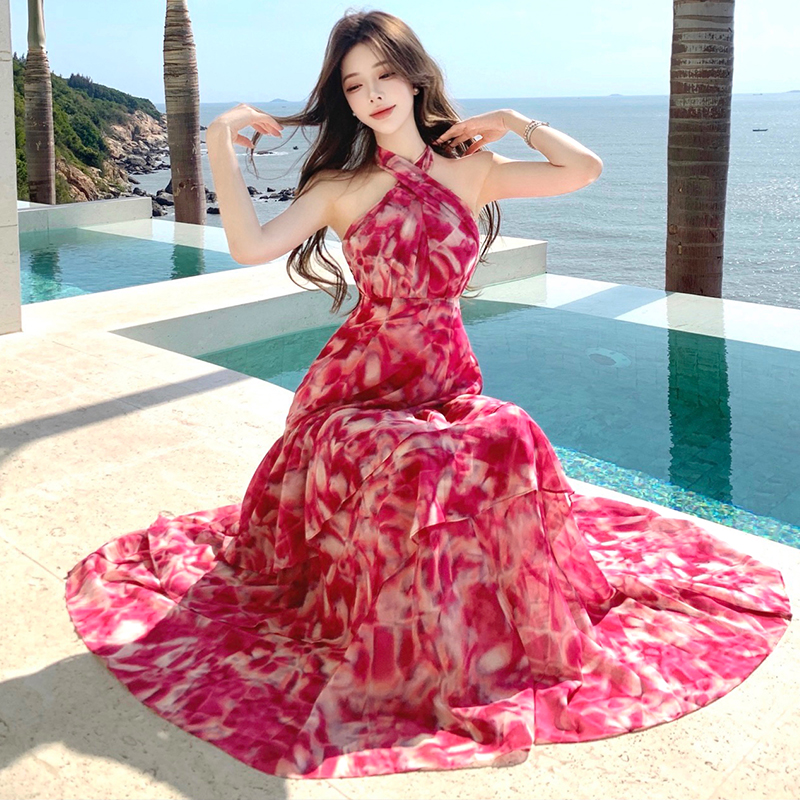 France style halter long dress romantic colors dress