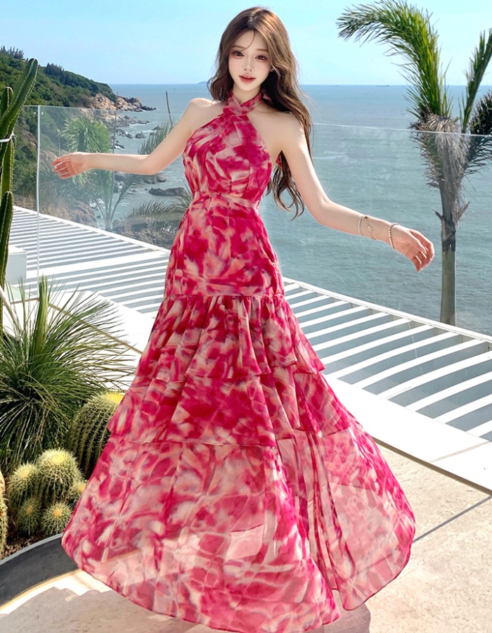 France style halter long dress romantic colors dress