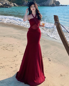 Gauze wrapped chest dress mermaid long dress