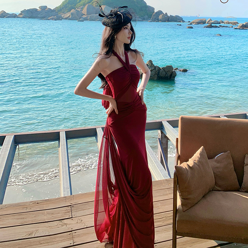 Gauze wrapped chest dress mermaid long dress