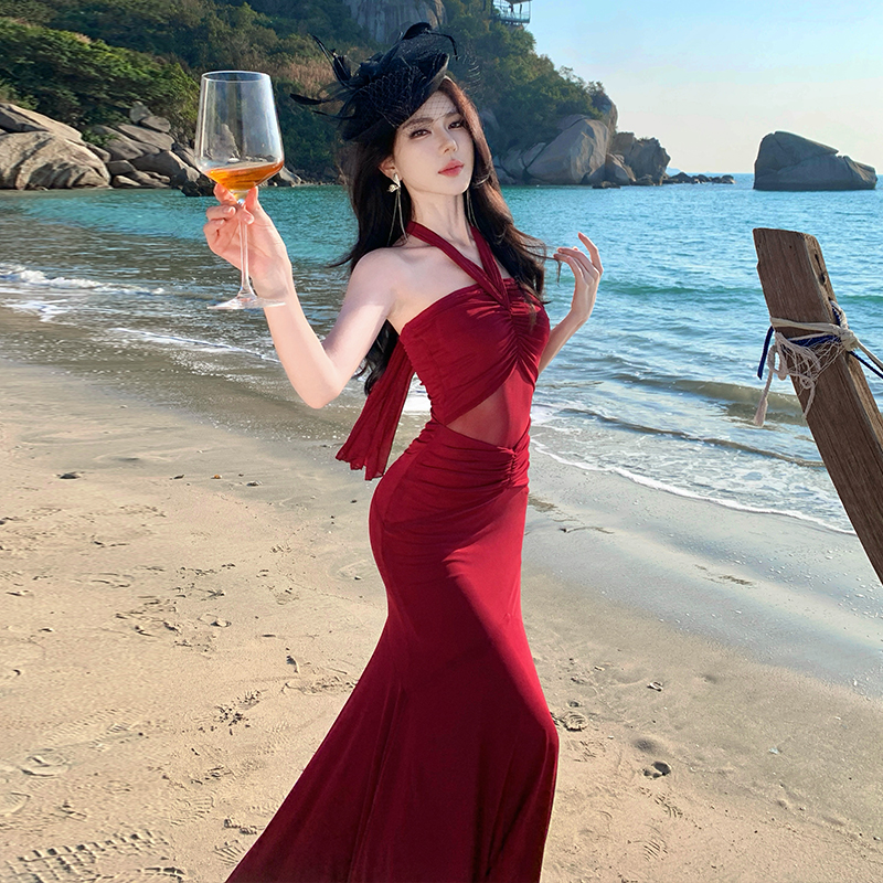 Gauze wrapped chest dress mermaid long dress