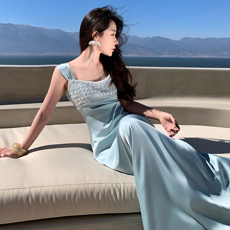 Satin sequins formal dress light luxury banquet dress