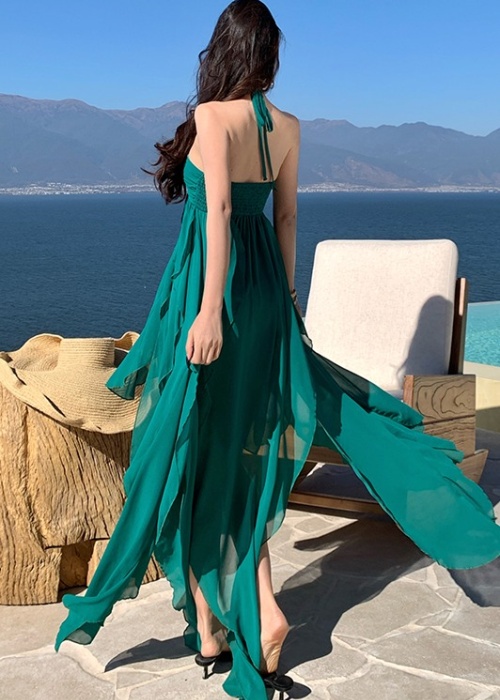 Halter seaside long dress wrapped chest split dress for women