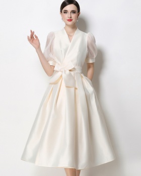 Slim temperament dress A-line V-neck formal dress