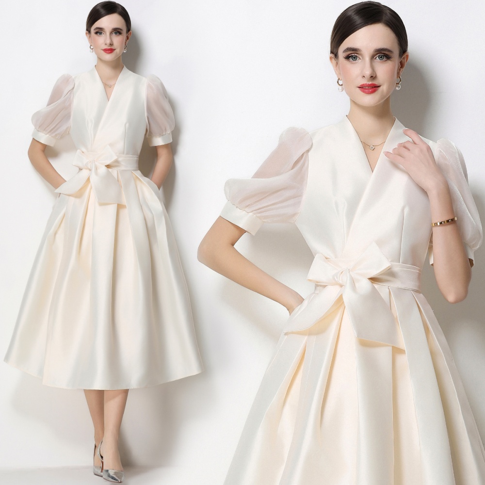 Slim temperament dress A-line V-neck formal dress