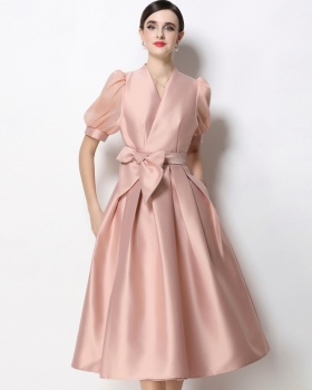 Elegant slim formal dress A-line puff sleeve dress