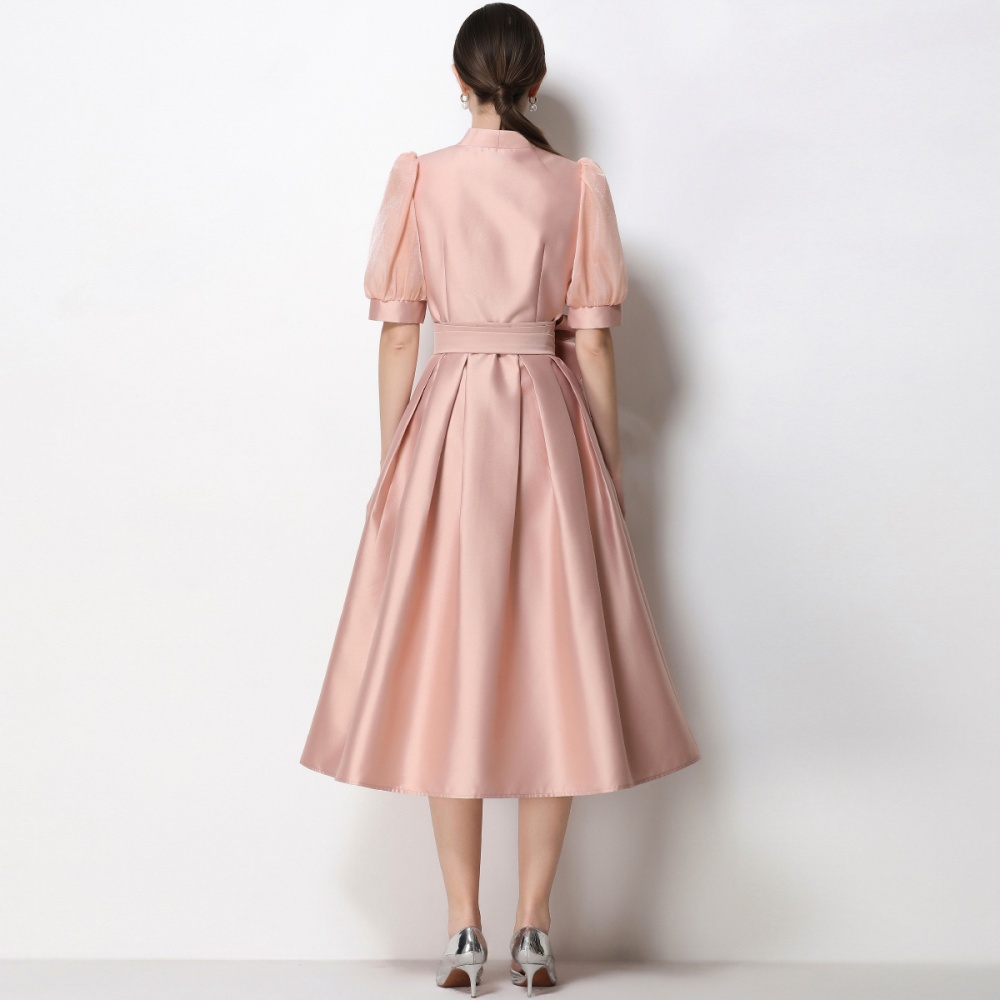Elegant slim formal dress A-line puff sleeve dress