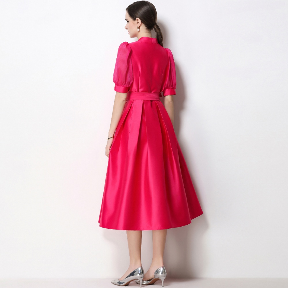 Temperament flowers formal dress satin V-neck dress