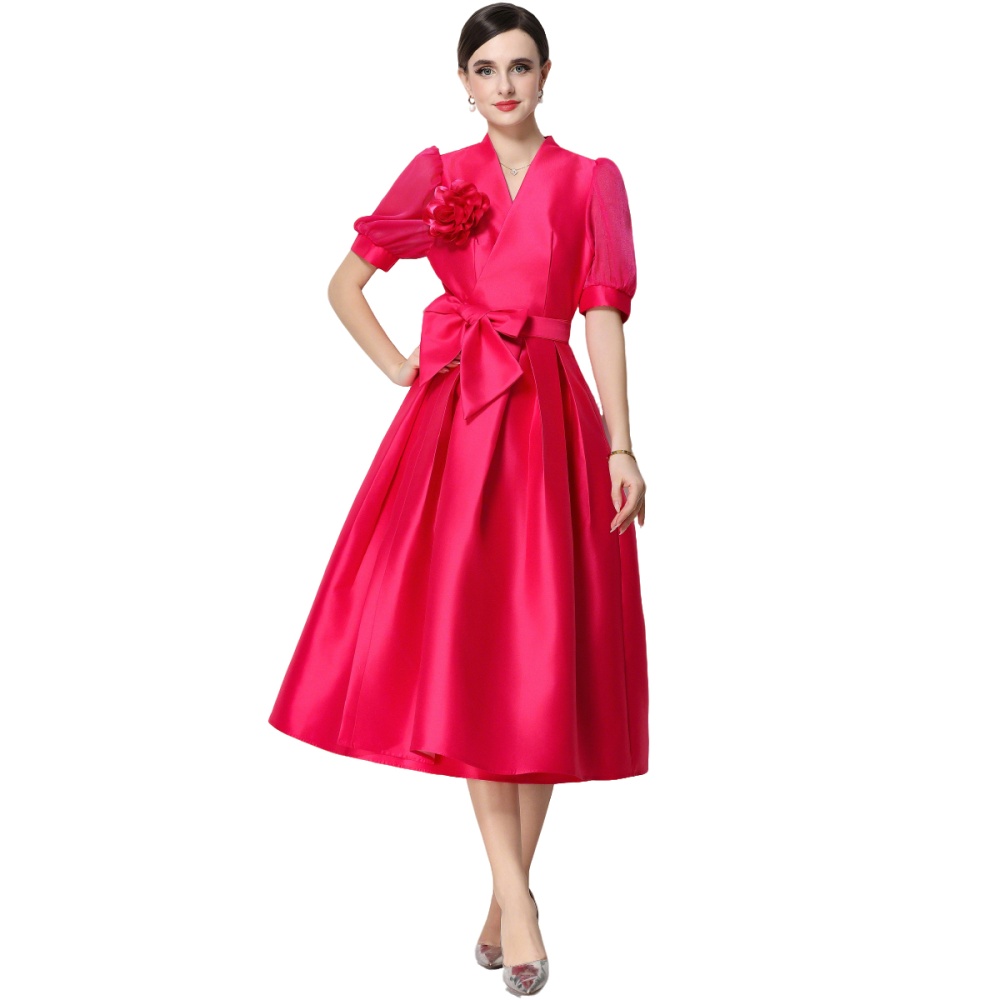 Temperament flowers formal dress satin V-neck dress