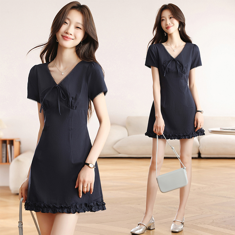 Lace V-neck summer slim London style dress for women
