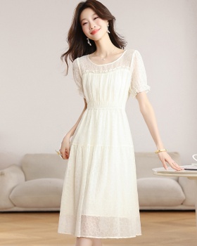 White summer chiffon round neck temperament dress