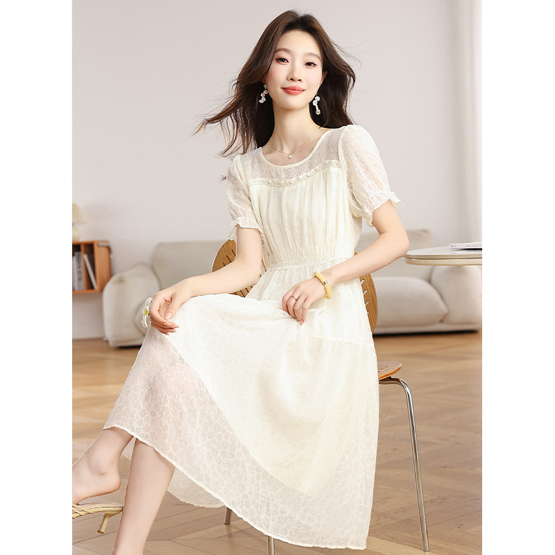 White summer chiffon round neck temperament dress