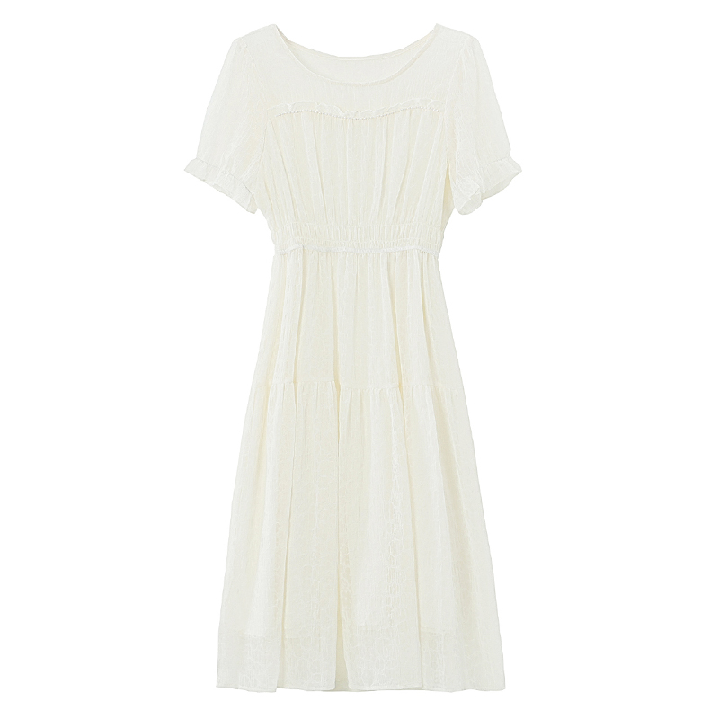 White summer chiffon round neck temperament dress
